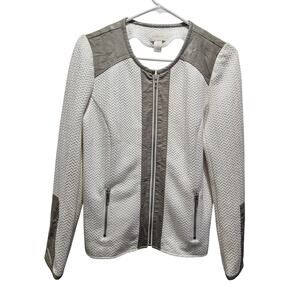 Chicos Ivory Cream Neutral Quilted Womens Full Zip Moto Jacket Chicos 0 Size 4 6